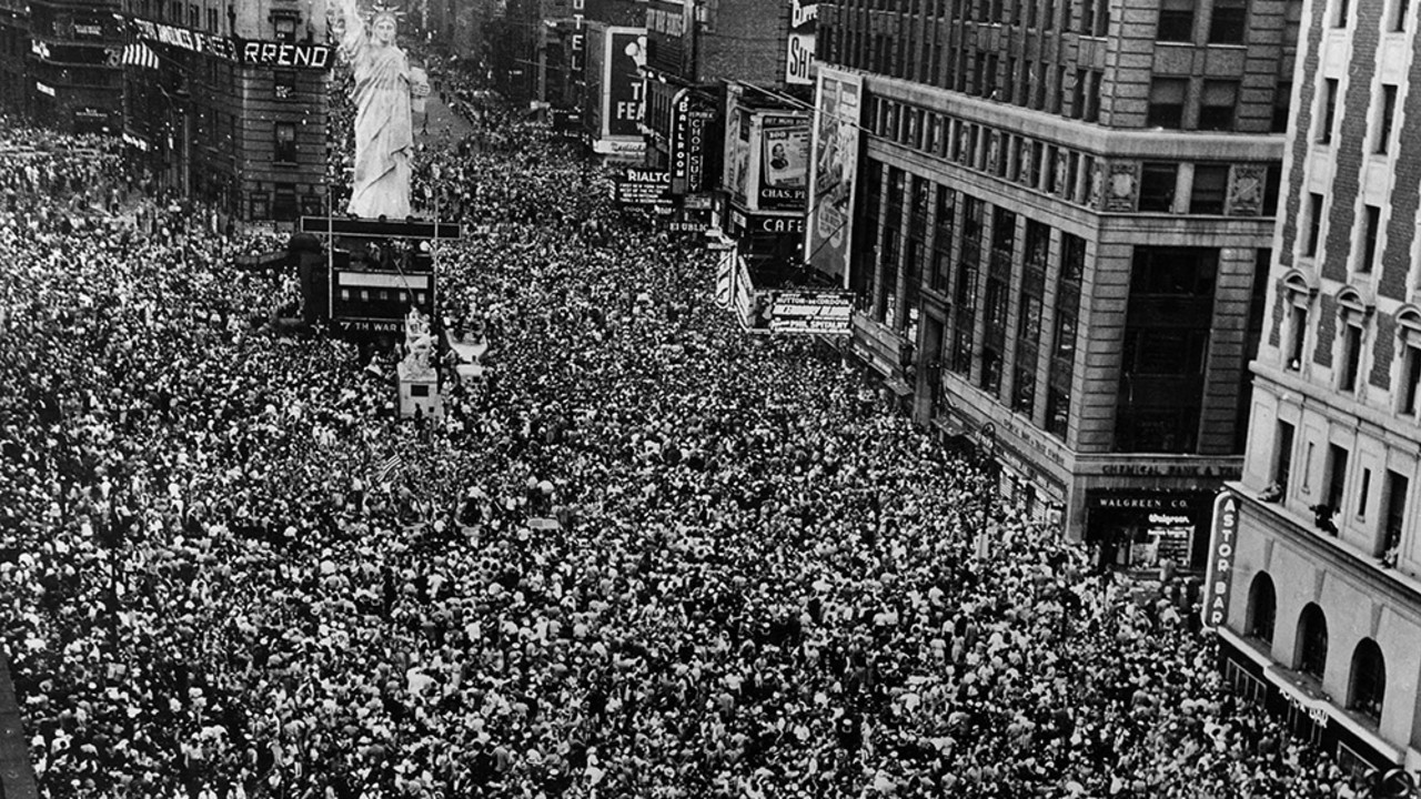 Times Square on V-J Day, August 14, 1945. 